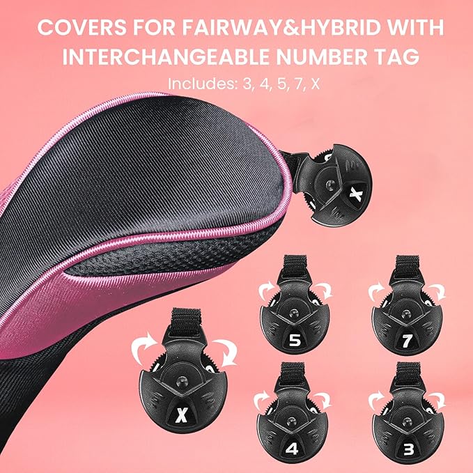 FINGER TEN Golf Club Head Covers for Woods Driver Fairway Hybrid Value 3/5 Pack, Long Headcover Interchangeable Accessories for Ultimate Club Protection