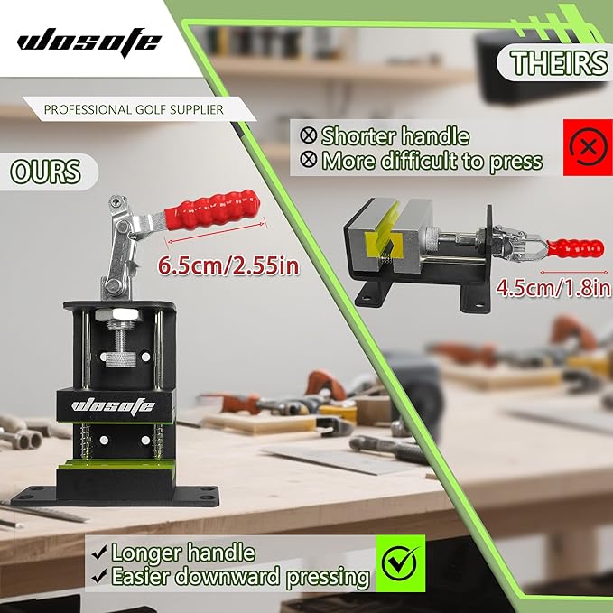 wosofe Golf Club Regrip Vise Tool，Rubber Grip Vise Clamp，Golf Club Gripping Station,Golf Workshop Supplies，Includes A Regripping Kit - with 17 Ferrules Suitable for Irons, A Hook Knife and Grip Tape