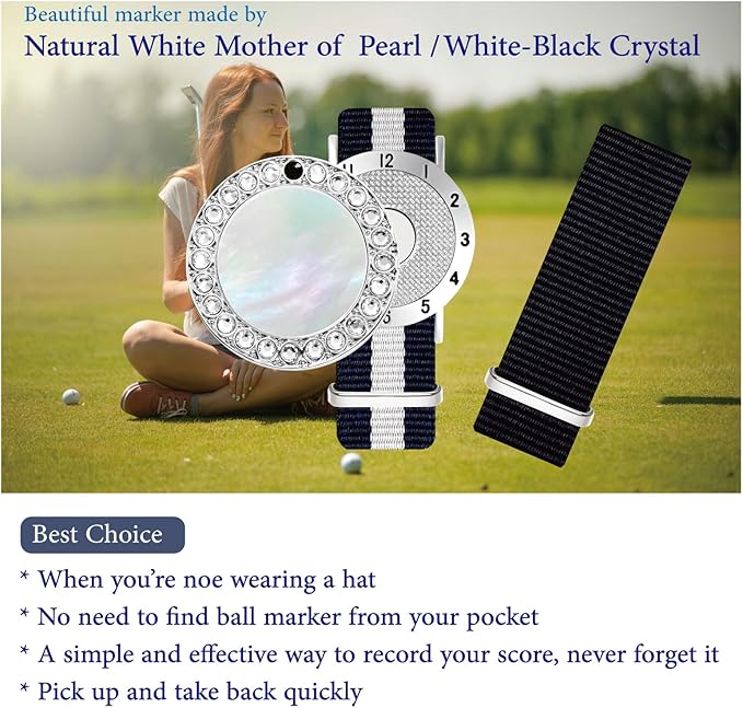 Golf Ball Marker with Golf Stroke Counter Bracelet, Pearl Crystal Ball Marker, Golf Accessories, Golf Gifts, Golf Counters for Women
