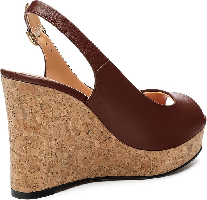 Womens Peep Toe Wedge Heels Matte Fashion Cork Slingback Pumps Platform Wedge Sandals 3.94 Inches