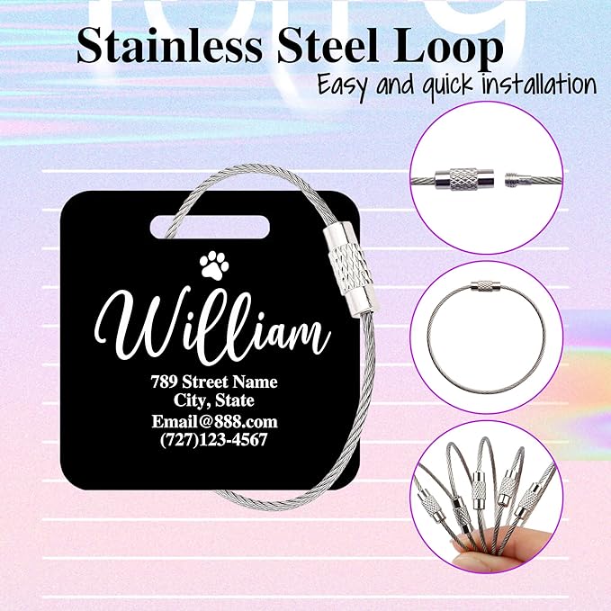 Personalized Luggage Tags for Suitcases,Custom Acrylic Tags with Hole & Steel Loop for Travel,Backpacks,Golf,Bagwine Cup,Waterproof (Black)