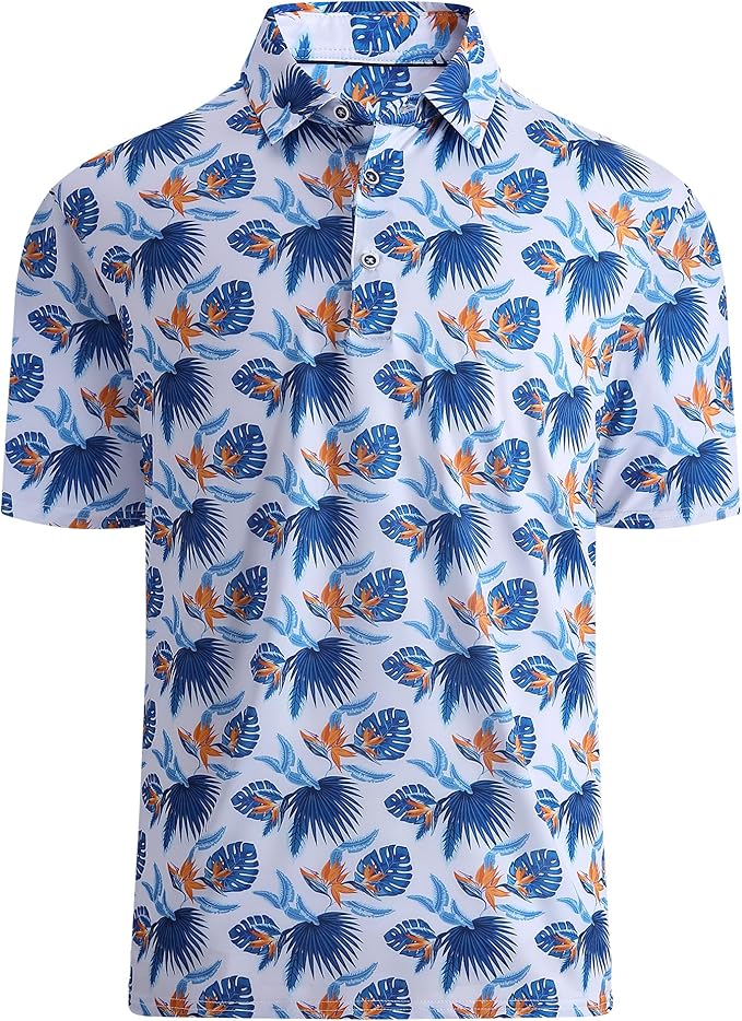 Esabel.C Golf Shirts for Men Dry Fit Performance Short Sleeve Print Moisture Wicking Collared Shirt