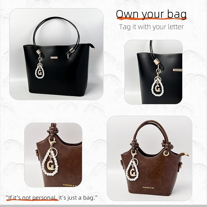 Gold Bubble Heart, Cherry, Bow & More Designs Letter Initial Keychain Bag Charms – Cute Purse Charms for Handbags