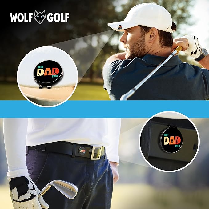 Wolf Golf Towels Golf Ball Marker Hat Clip Gift Set | Best Dad by Par | | 1 Magnetic Clip + 3 Ball Markers | Golf Accessories for Men