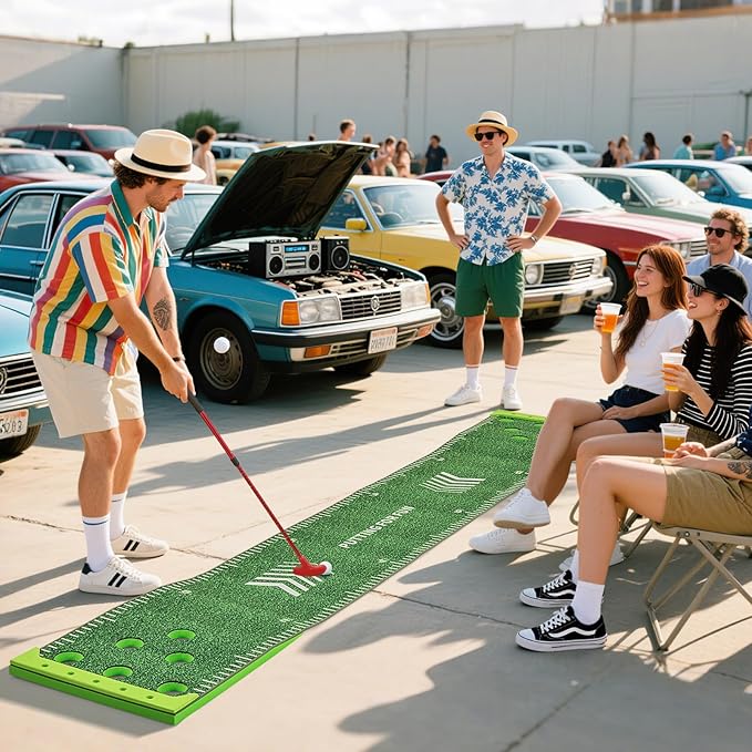 ULTIMATE Golf Game Set, Indoor Outdoor 11FT Putting Green Mat w/ 2 Adjustable Putters, 6 Balls & 12 Hole Covers, Golf Pratice Training Mat for Party, Backyard, Home and Office