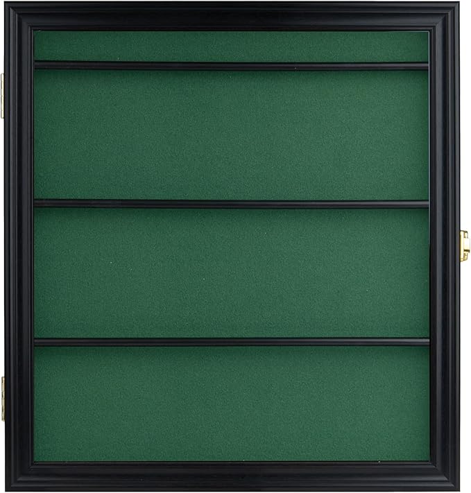 DisplayGifts Golf Bag Tag Display Case, UV-Protected Acrylic Wall-Mount Shadow Box with Green Felt Backing, Collector Cabinet for Personalized Golf Club Tags, 16 x 15.3 x 1.85 Inches, Black Finish