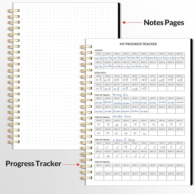 Fitness Journal Workout Planner for Women & Men, A5 (6.4" x 8.3") Workout Journal Log Book Planner Gift for Track Gym Essentials, Home Workouts, Track Progress, Achieve Wellness Goals, Black