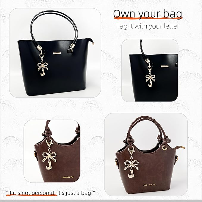 Gold Bubble Heart, Cherry, Bow & More Designs Letter Initial Keychain Bag Charms – Cute Purse Charms for Handbags
