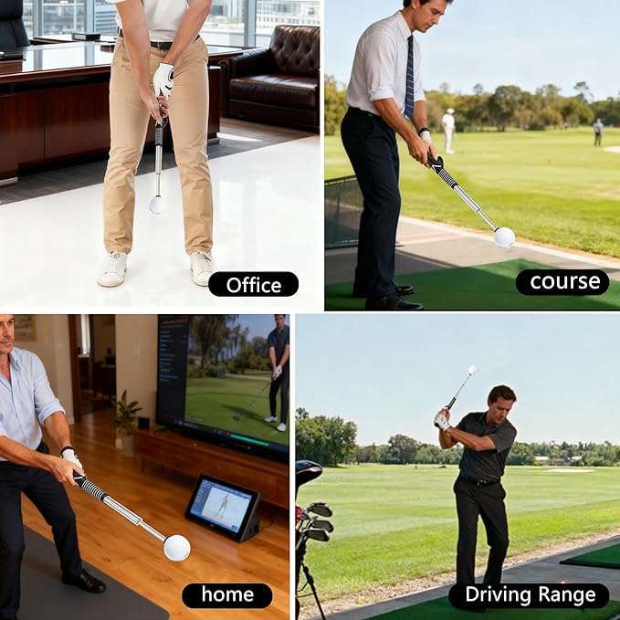 Pro-Level Right-Handed Retractable Golf Swing Trainer, for Chipping Hitting Practice & Pre-Round Warm-Up Golf Swing Training Aid and Golf Grip Trainer for Indoor & Outdoor Use