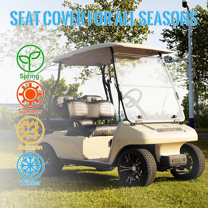 Golf Cart Seat Covers fits Club Car Precedent/DS/EZGO RXV/TXT/Yamaha Front Rear Seat Cushion，Black Leather Custom Stripe Soft Comfortable/Anti-Scratch/Easy to Clean