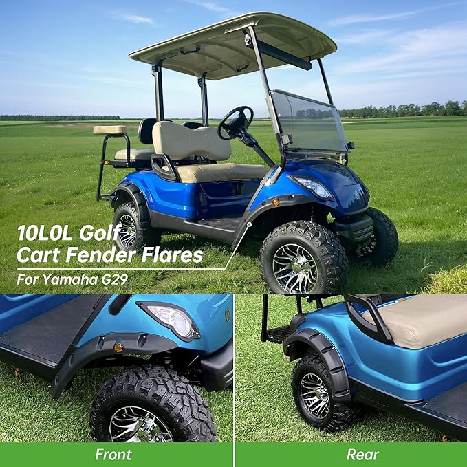 10L0L 4PCS Golf Cart Fender Flares for Yamaha G29, EZGO TXT/RXV, Club Car DS/Precedent - Heavy Duty ABS Plastic Mud Guards with Reflectors & Stainless Steel Hardware