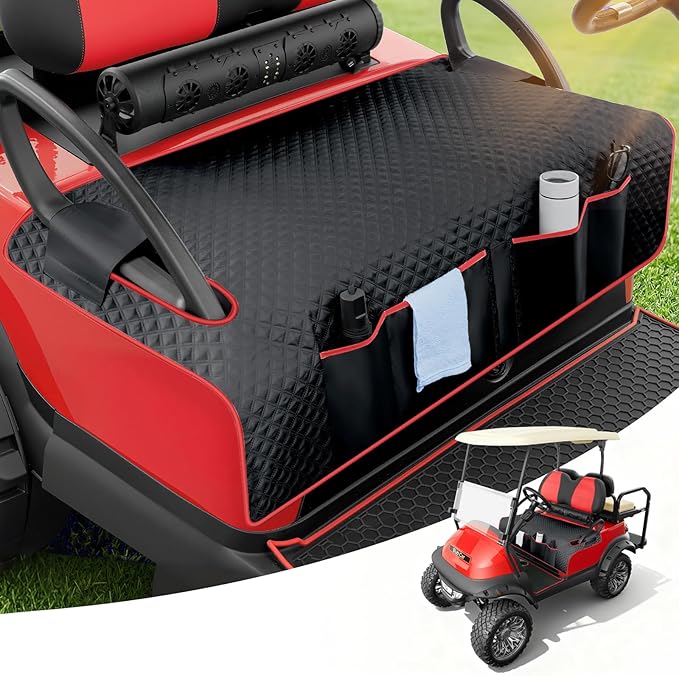 Tecoom Golf Cart Seat Covers, Universal Golf Cart Seat Towel Blanket with Armrest Strap 4 Pockets Non-Slip Bottom, Fits Club Car, EZGO, Yamaha, and More Front Seats, Protect Seats from Pet-Scratch Sun