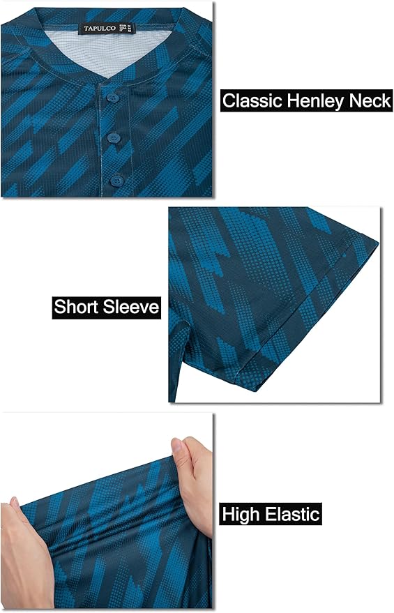 TAPULCO Mens Collarless Golf Shirts Short Sleeve Dry Fit Stretch Casual Breathable Lightweight Tshirts