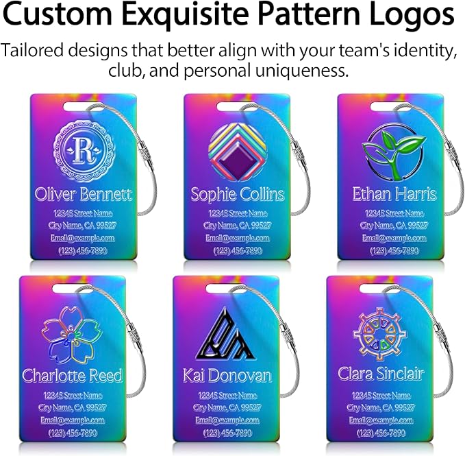 Personalized Luggage Tags - Custom Metal Luggage Tags for Suitcases, Backpacks and Bags with Your Personalized Club Logo Text (Nebula)