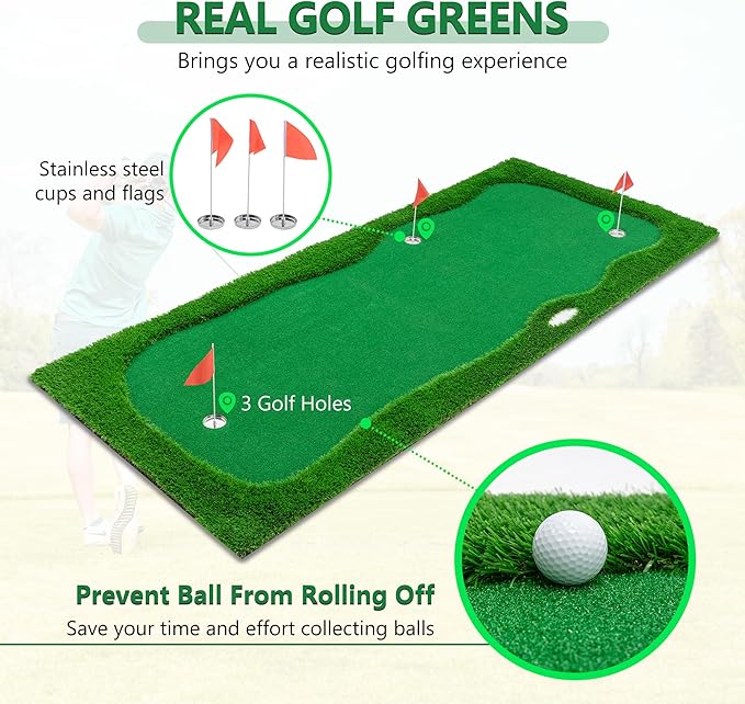 Golf Putting Green, Large Professional Golfing Training Mat, Practice Putting Green Mat for Indoor Outdoor