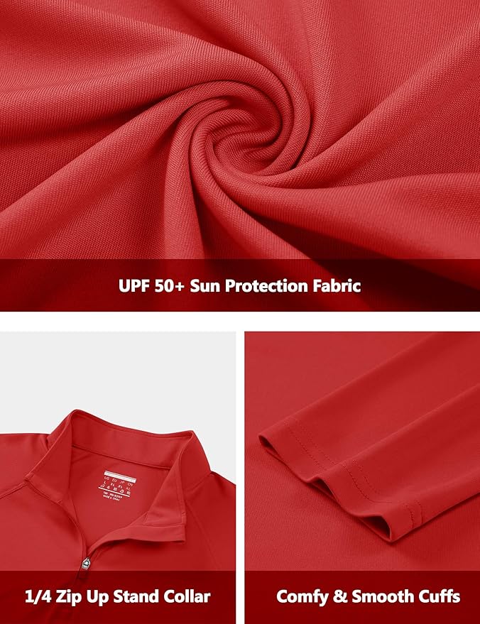 CRYSULLY Men's Long Sleeve 1/4 Zip Shirts Sun Protection Pullover UPF 50+ Rash Guard Running Lightweight T Shirt