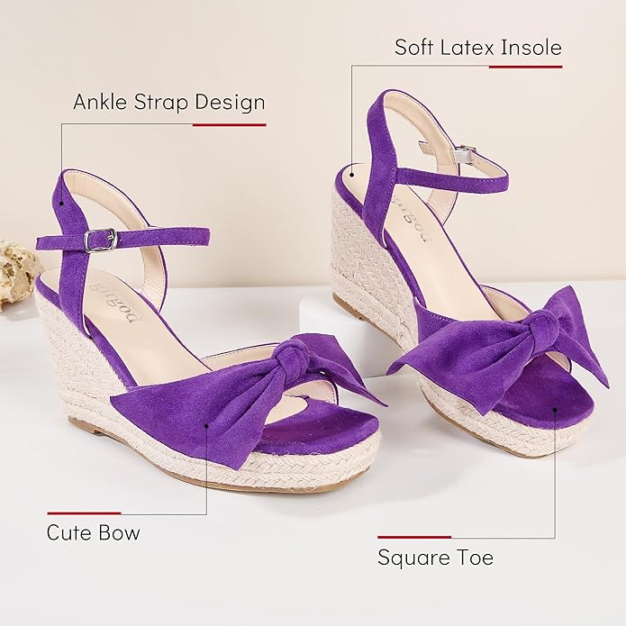 girgod Espadrilles Wedge Sandals for Women Bow Platform Wedges Heels Open Toe Ankle Strap Summer Wedding Wedges
