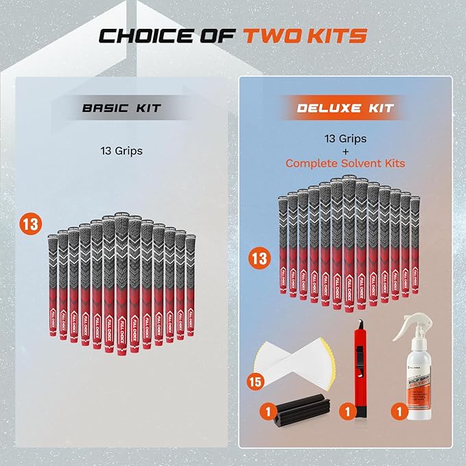 Cross Corded Golf Grips 13 Pack, Low Taper Design, Choose from 13 Grips or 13 Grips with All Kits, 3 Sizes 5 Colors Options, Multi-compound Hybrid Golf Club Grips, CG01 Series