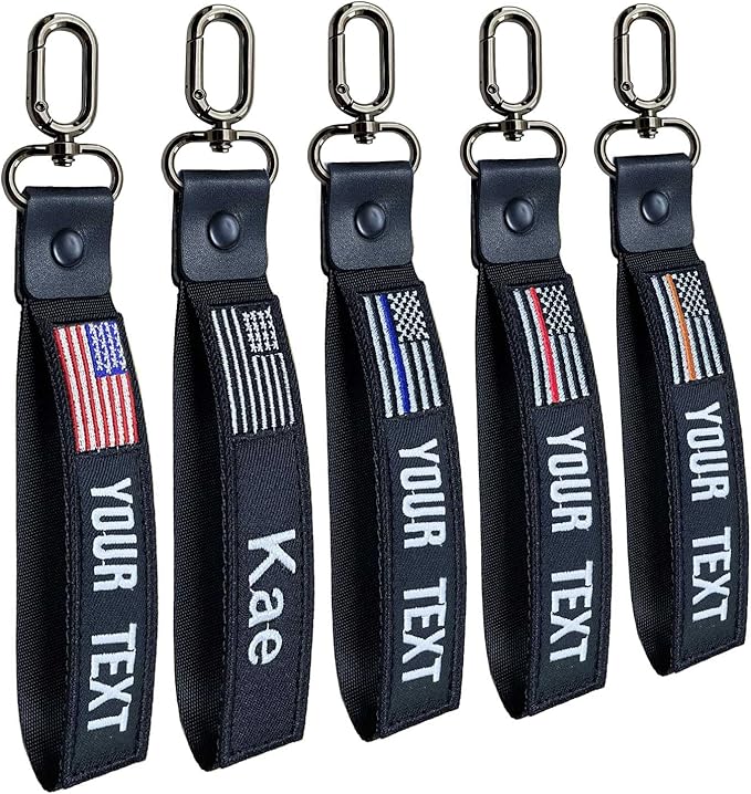 Custom Keychain,Personalized Key Tag Embroidery USA Flag Name with Key Ring Car Key Chain Clip Nylon Webbing Buckle