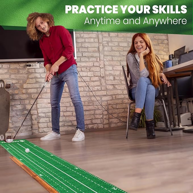 Golf Putting Green Indoor Outdoor Putting Matt with Automatic Ball Return Practice Mat for Home, Office, Backyard - Gifts for Men 118 * 18 in
