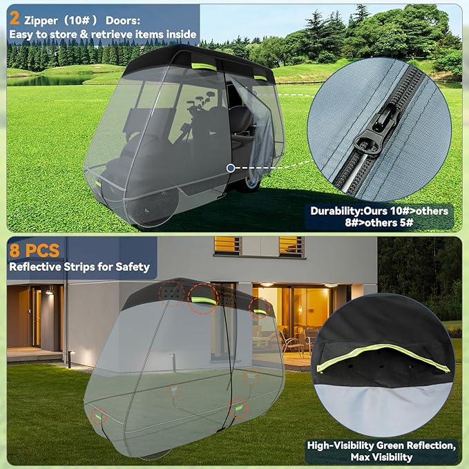 Ultra Thick 900D+600D Golf Cart Cover 2/4/6 Passenger 100% Waterproof Universal Fit for Yamaha, Club Car, EZGO with Large Storage & Toss Bag for All Weather Protection