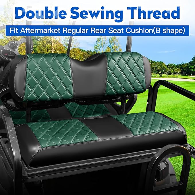 NOKINS 4PCS Golf Cart Diamond Seat Covers Kit, Front and Rear Seat Covers Fits Club Car DS 2000.5-Up Standard Seat Cushion, Club Car DS Vinyl Seat Covers Accessories (Dark Green and Black)
