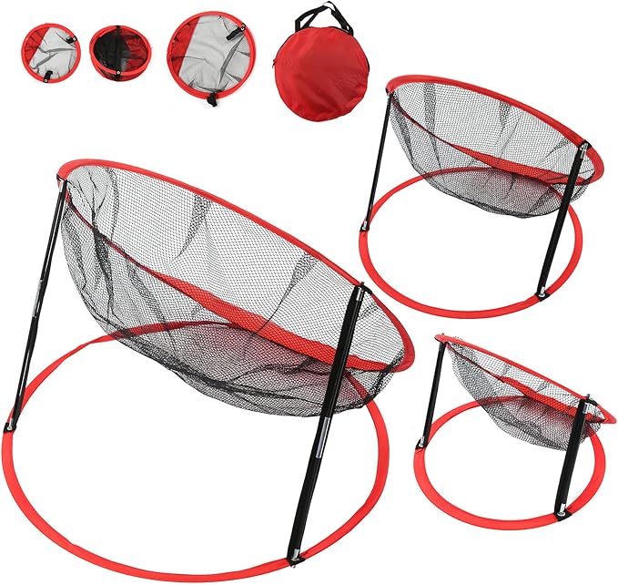 3 in 1 Golf Chipping Practice Net Set, Foldable Nylon Indoor Outdoor Training, Large Medium Small Sizes - Durable Material, Easy Setup, Perfect for Backyard and Golf Skill