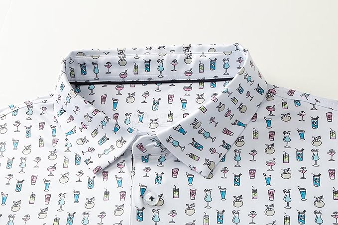Mens Golf Shirts Quick Dry Moisture Wicking Casual Short Sleeve Performance Athletic Print Collared Stylish Men Polo Shirt