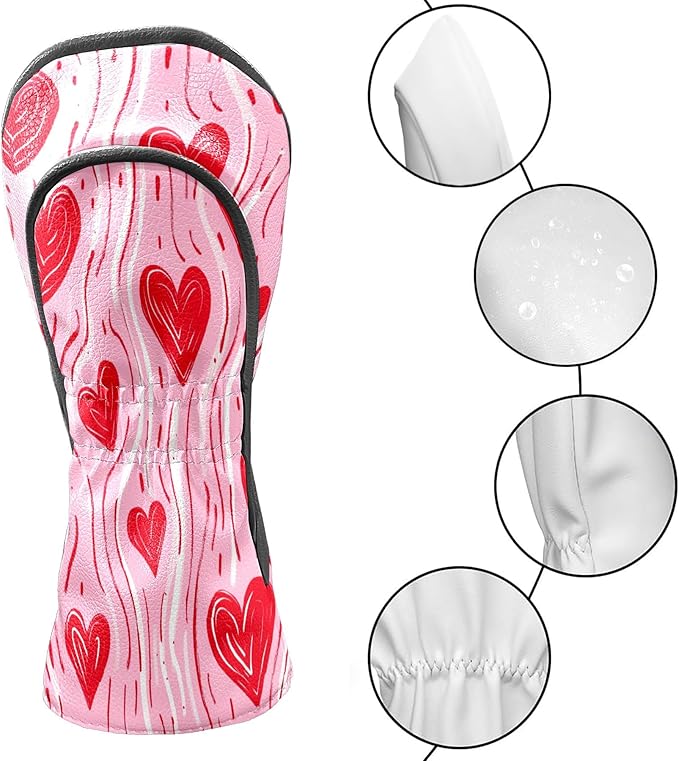 Golf Club Covers PU Leather Waterproof Golf Club Head Covers for Fairway Woods and Driver White Fishbone Pattern Driver Cover Suitable for Most Brands