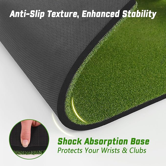 DCQ Real Feel 5x4ft & 6x4ft Golf Hitting Mat, Large Golf Mat, Dual Turf, Fairway & Rough Artificial Grass, Golf Practice Mat Indoor & Outdoor, Driving & Chipping Pad with Cushion, Golf Simulator Mat