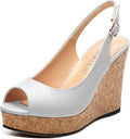 Womens Peep Toe Wedge Heels Matte Fashion Cork Slingback Pumps Platform Wedge Sandals 3.94 Inches