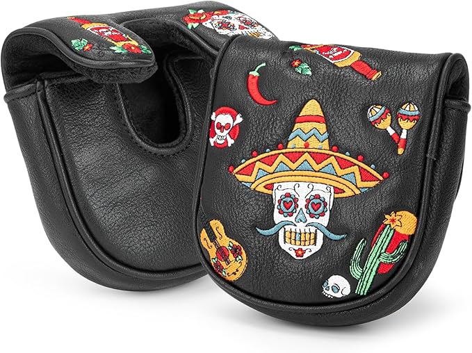 Golf Mallet Putter Cover, Sugar Skull Magnetic Closure Headcover Premium Leather Golf Club Head Covers Fits Golf DF3 Putter, Mallet Putter Headcover
