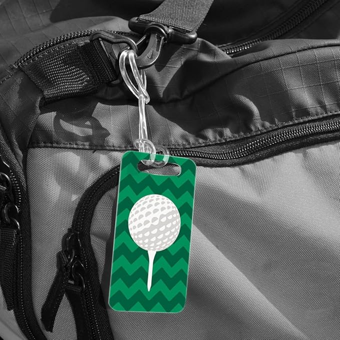 ChalkTalkSPORTS Golf Luggage & Bag Tag | Golf Ball and Tee | Custom Info on Back | Small | Green