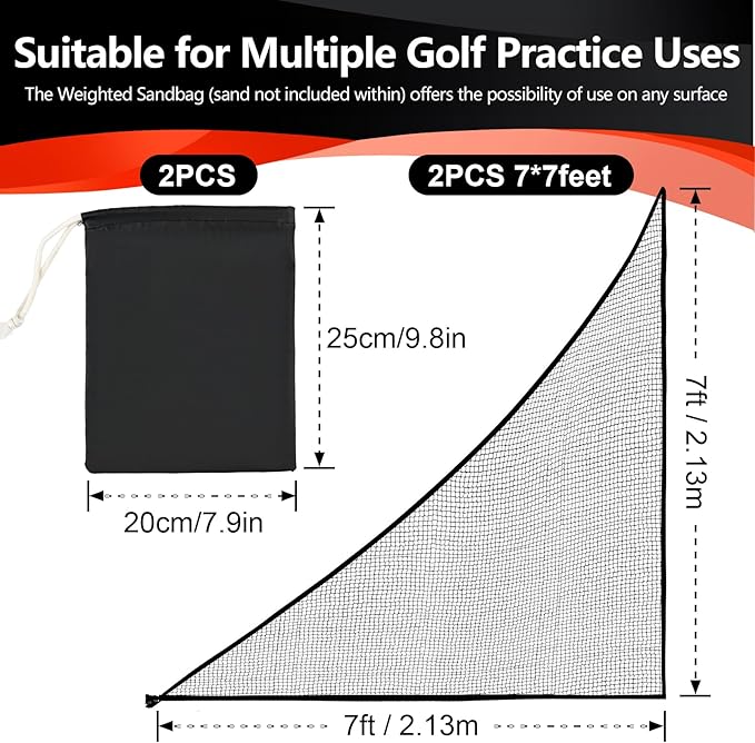 Golf Hitting Nets Shank Net Attachment, 7 * 10/7 * 7FT Heavy Duty Side Net Barrier Net for Golf, Baseball, Hockey with Sandbag