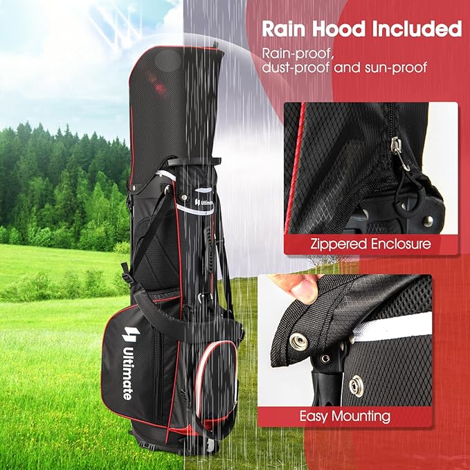ULTIMATE 14-Way Golf Stand Bag, Portable Golf Bag w/ 6 Pockets,Cooler Bag & Waterproof Valuable Pocket, Rain Hood, Ergonomic Dual Strap System & Carrying Handles, 5 LBS Lightweight for Adults
