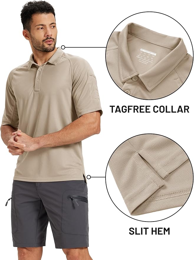 TACVASEN Men's Polo Shirts Short Sleeve Golf Polos Dry Fit UPF 50+ Performance Tactical Collared Hiking Shirt