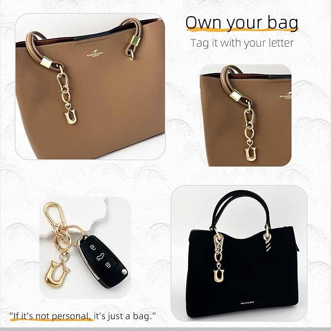 Gold Bubble Heart, Cherry, Bow & More Designs Letter Initial Keychain Bag Charms – Cute Purse Charms for Handbags