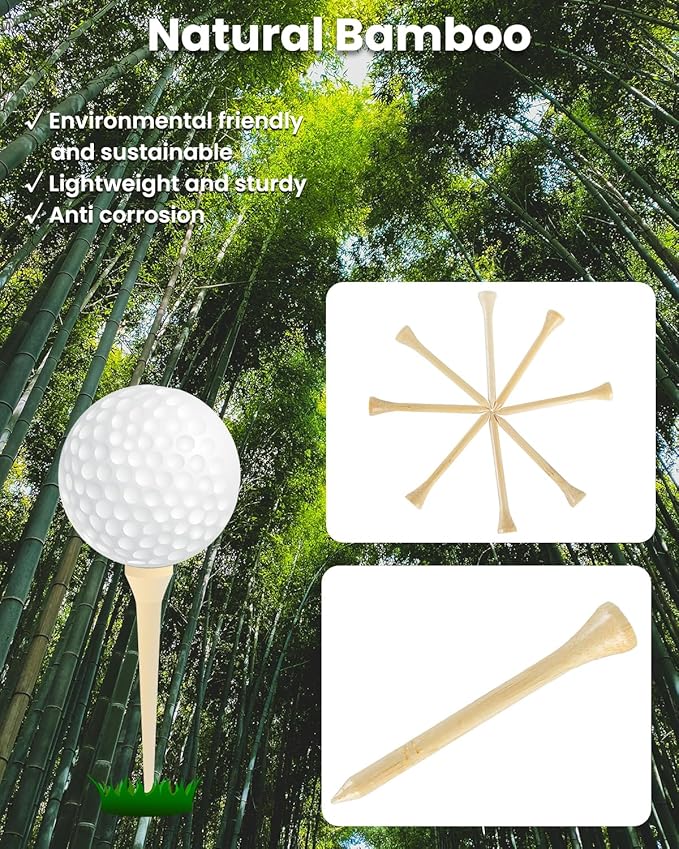 Bamboo Golf Tees 1000 PCS, 2-3/4 inch(70mm) & 3-1/4 inch (83mm) Length, Stronger Than Wood Tees