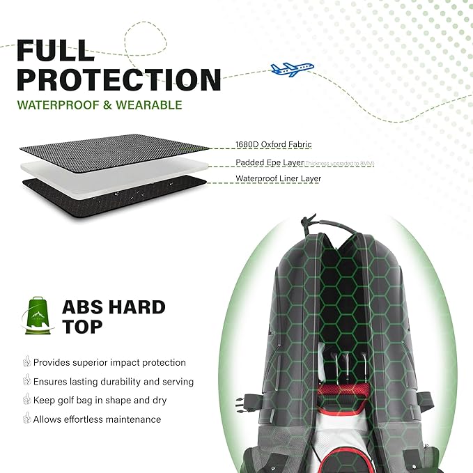 Golf Travel Bag with Hard Case Top, 1680D Heavy Duty Oxford Golf Club Travel Bags for Airlines with Wheels Easy to Maneuver