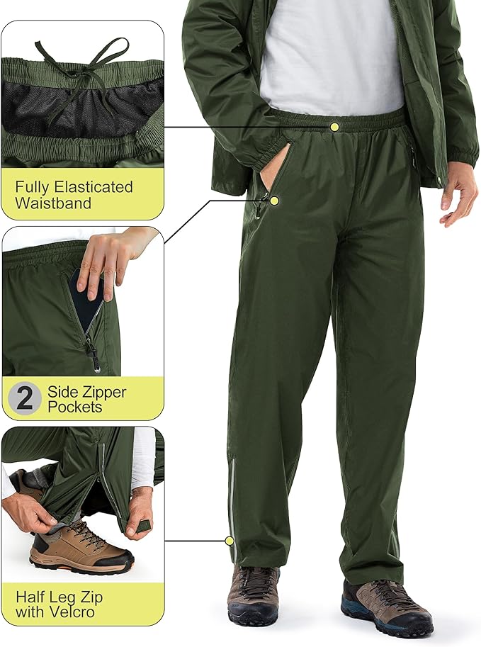 33,000ft Men's Rain Suit Packable Waterproof Lightweight Rain Gear for Golf Hiking Cycling 2 Pieces(Rain Jackets and Pants)
