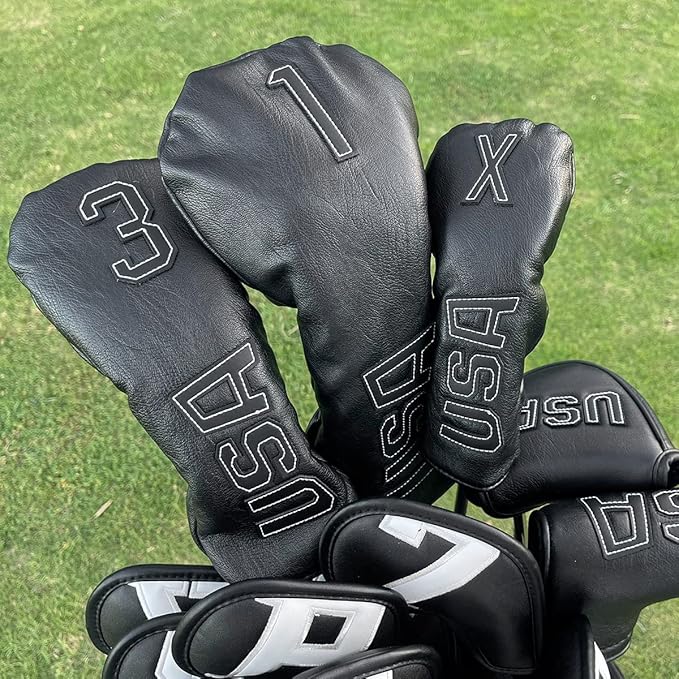 Golf Club Head Covers,USA Golf Driver Headcover Fariway Wood Covers Hybrid Head Covers 3 Wood Headcover Leather Golf Headcover with Number Tag for All Brand