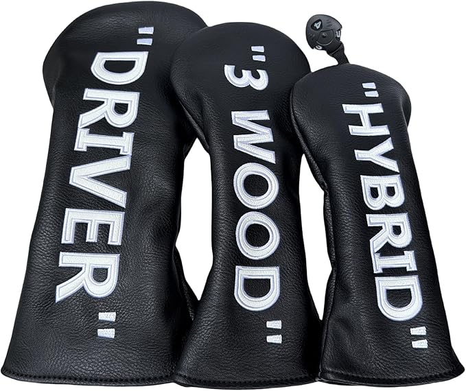 Golf Club Headcover 3 Wood Headcover Black n White Premium PU Leather Driver #3 Fairway Wood Hybrid Wood Head Cover Fits for All Brand