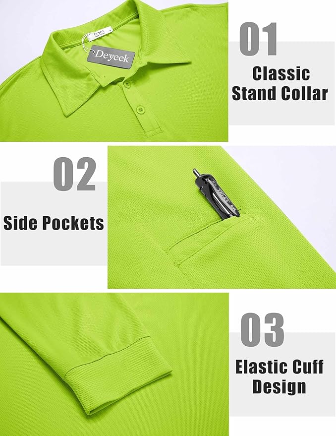 Deyeek Men's Polo Shirts Long Sleeve Golf Polo Shirts for Men Quick Dry UPF 50+ Sun Protection Polos Casual Collared Shirts