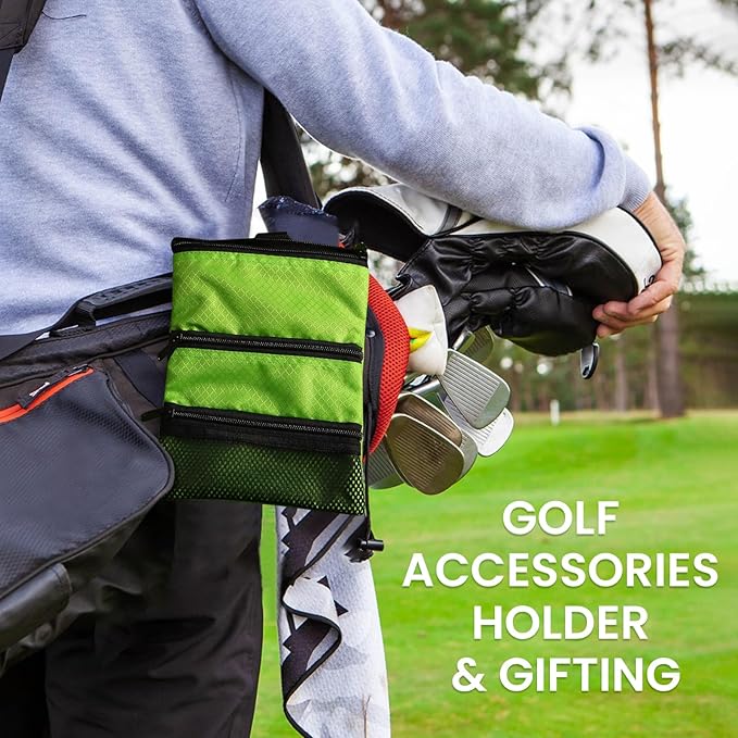 FINGER TEN Golf Pouch Bag for Valuables Tee Color with 4 Golf Pencil Pack, Zippered Pocket Gear Clip Hook to Bag