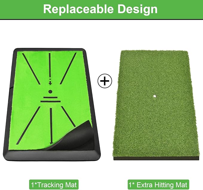 Golf Hitting Mat, with Extra Replaceable Golf Practice Mat for Swing Path Detection Batting Training 16"x12" with Tees, for Driving, Chipping, Indoor/Outdoor