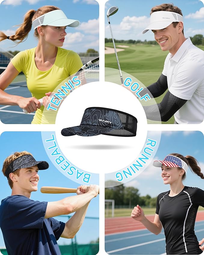 Sports Sun Visor Hats for Women Men Lightweight Breathable Cooling Stretchy Visors Foldable UPF 50+ for Running Tennis Golf