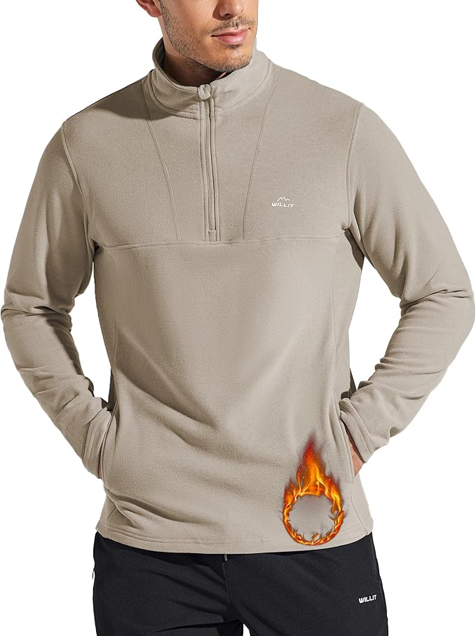 Willit Men's Winter Shirts Fleece Pullover with Pocket Quarter Zip Cold Weather Golf Hiking Casual Warm Shirts Long Sleeve