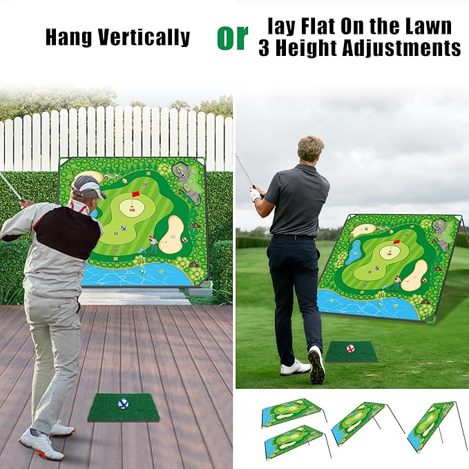 Golf Chipping Game Set, 71 x 71 in Large Golf Practice Mat with 2 Adjustable Clubs, 24 Sticky Balls, Portable Indoor Outdoor Golf Training Set, Perfect Backyard Golf Game Gift for