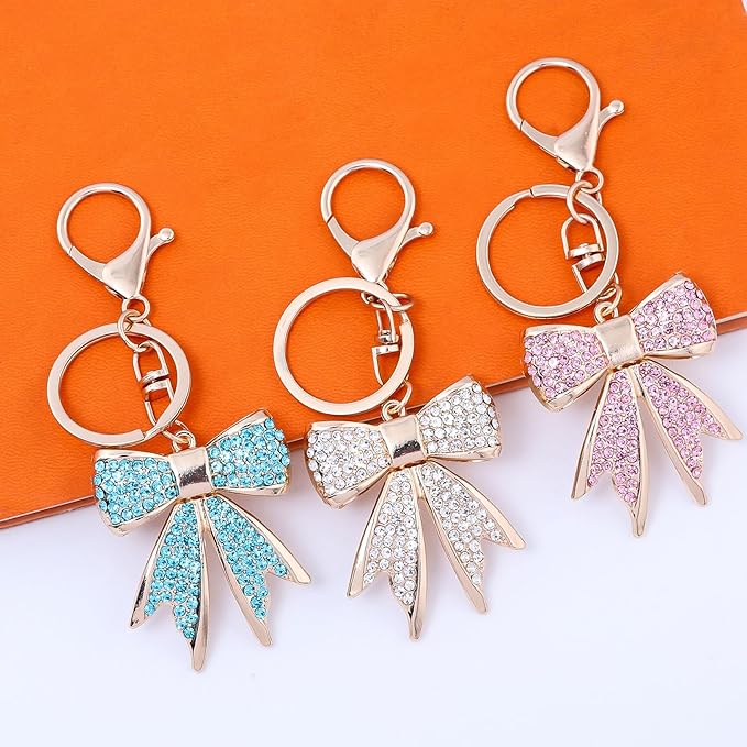Sparkly Bow Bag Charm Keychain - Rhinestone Bow Key Chain for Women - Cute Purse Handbag Charms Accessories