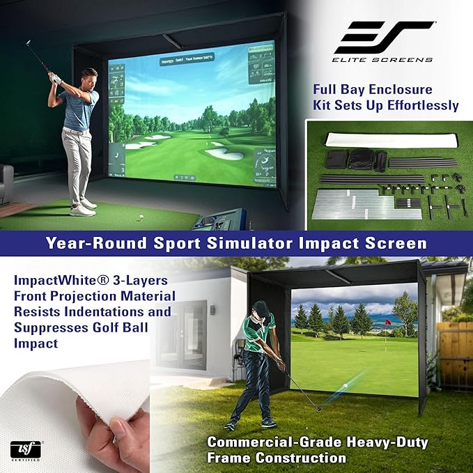 Elite Screens Golf Simulator Impact Screen 13 ft x 10 ft – Enclosed Golf Hitting Screen for Training & Multi-Sport Simulation, GolfSim Bay, GSB13X10-IPW1145